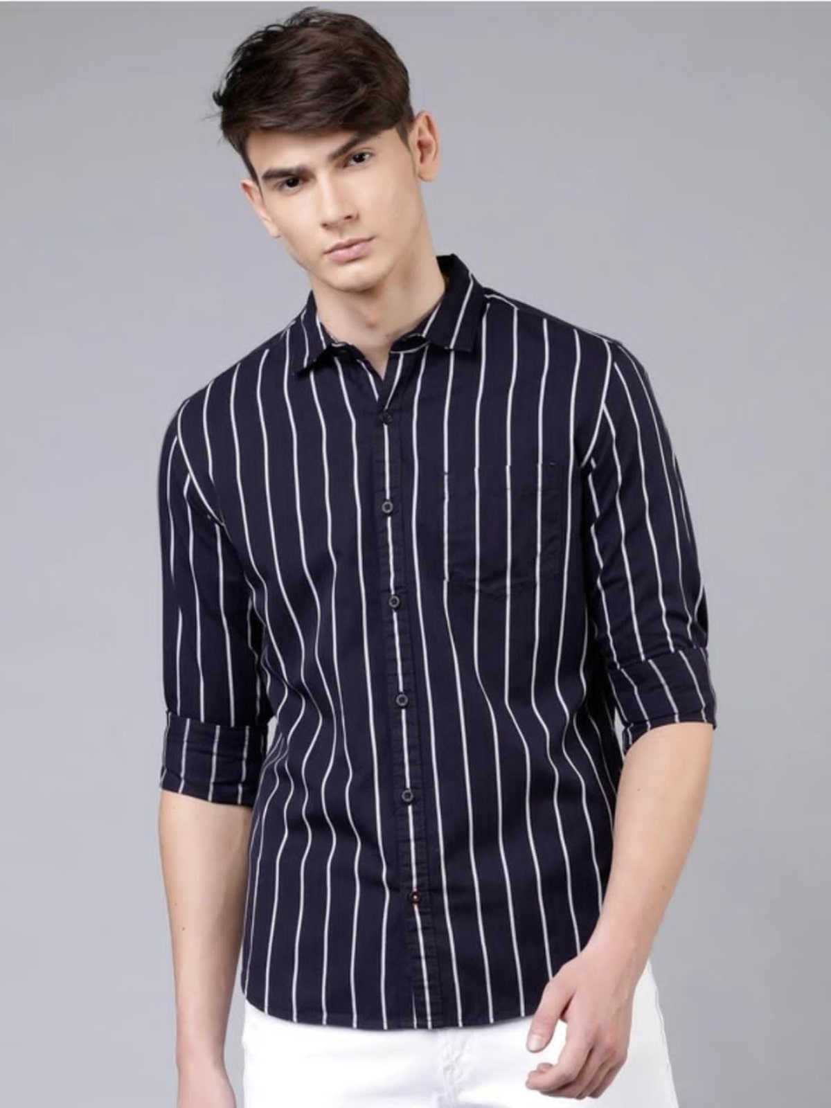 Men Striped Collar Casual Shirt
